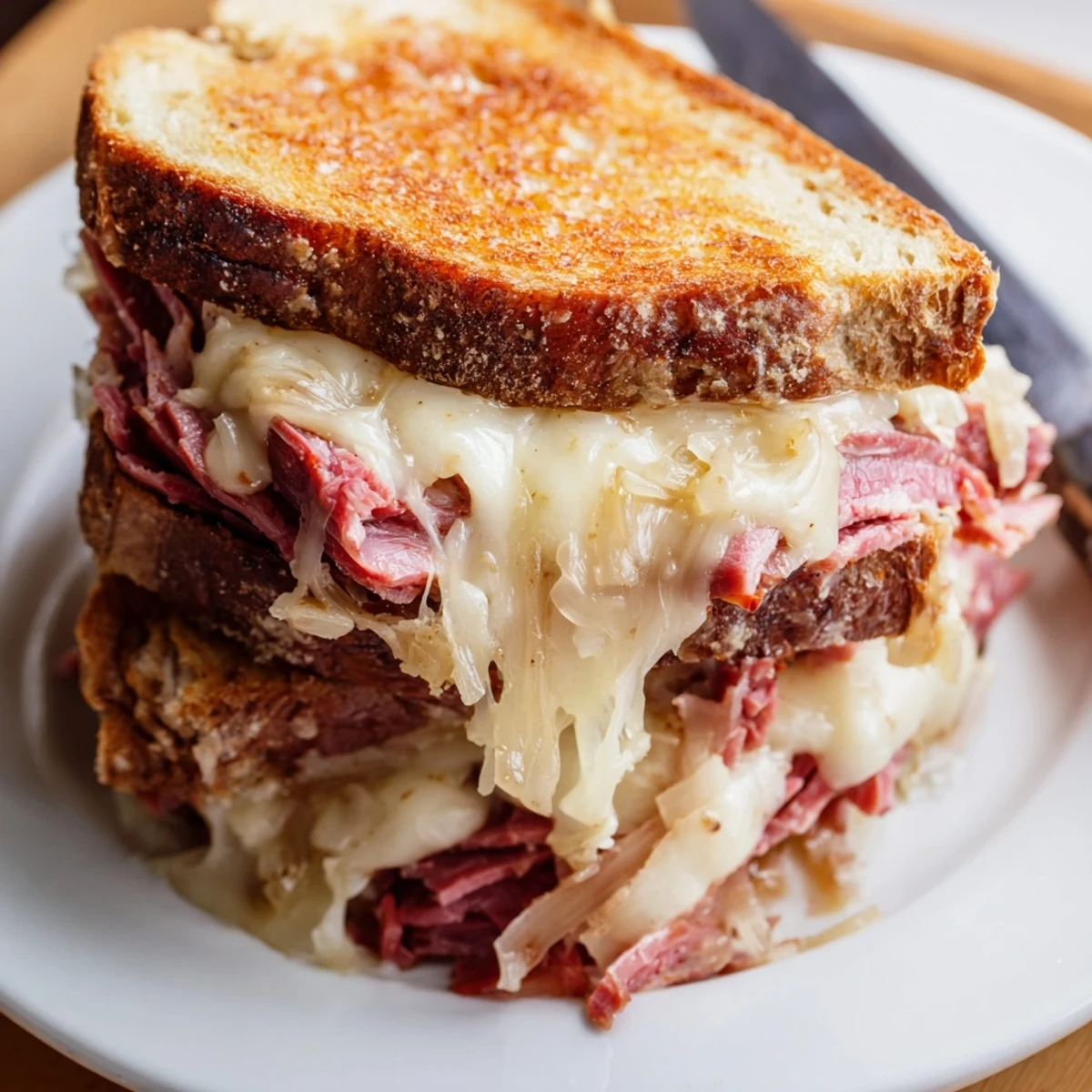 Reuben On Rye Classic Reuben Sandwich with Corned Beef, Sauerkraut and Swiss Cheese ...
