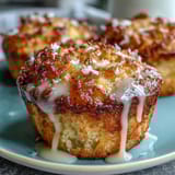 Golden-topped lemon muffins bursting with zesty flavor, poppy seed crunch, and a drizzle of sweet lemon glaze, ideal for an afternoon treat.