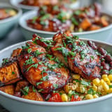 Delicious BBQ Chicken Meal Prep Bowls with tender chicken, roasted sweet potato, and vibrant toppings.