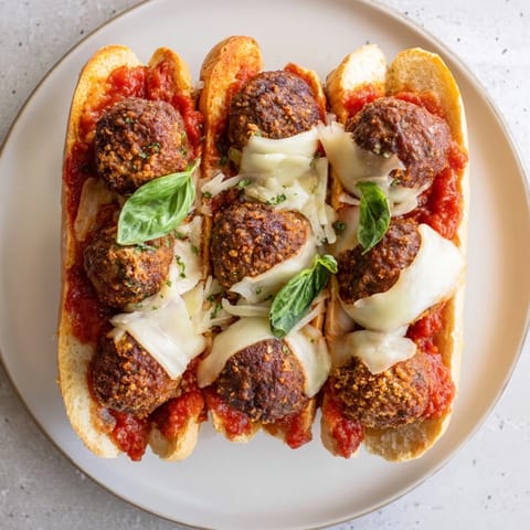 Hearty Meatball Sub packed with beef and pork meatballs, served hot and messy for a satisfying lunch.