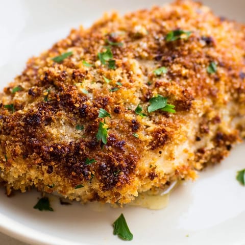 A close-up view highlights the savory, bubbling garlic butter coating and aromatic Italian herbs on this easy weeknight dinner.  