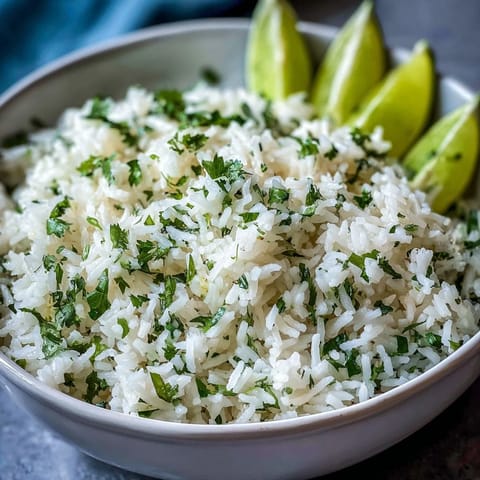 Fluffy cilantro lime rice dish, bright with fresh lime and herb flavors.