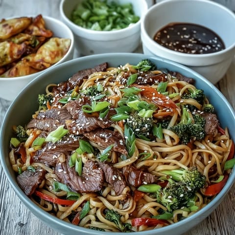 Tender flank steak and silky rice noodles coated in glossy soy-brown sugar sauce.