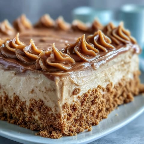 Decadent Baked Biscoff Cake with Creamy Lotus Frosting is sliced, revealing a tender vanilla crumb studded with crunchy cookie pieces.