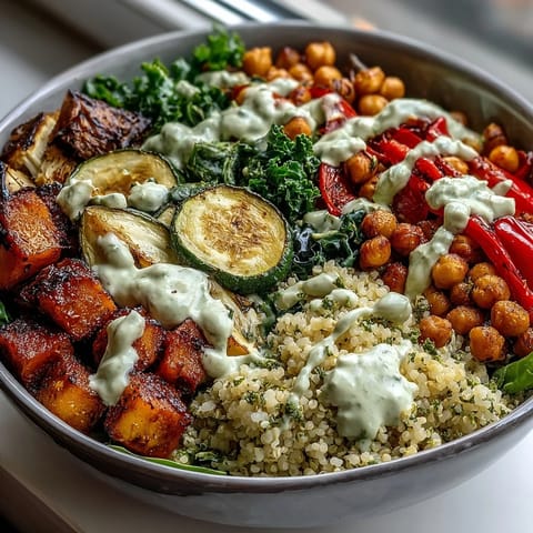 Freshly steamed kale and golden roasted eggplant join creamy tahini drizzle over warm bulgur pilaf with pistachios in this Mediterranean Buddha Bowl Meal Prep.