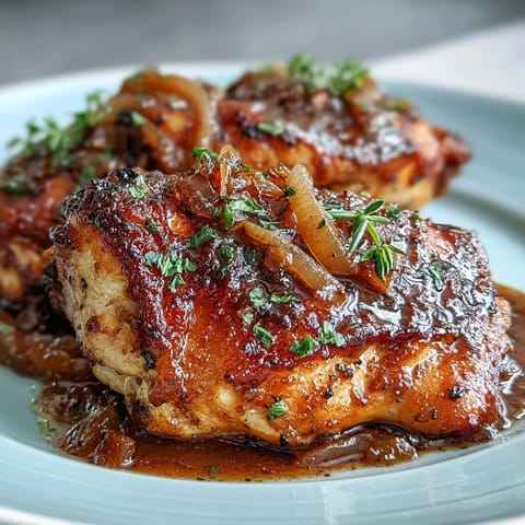 Comforting Southern Soul Food Smothered Chicken with Onion Gravy, tender chicken pieces nestled in a thick, flavorful onion gravy.  