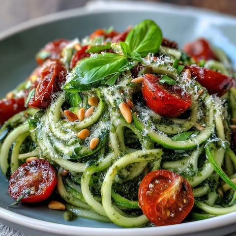 Zucchini Noodles Pesto Tomatoes
