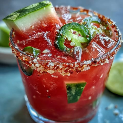 Vibrant Cinco de Mayo Watermelon Jalapeño Margarita Mocktail with salted rim, ready to sip.