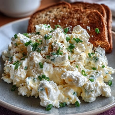 Fluffy Protein-Packed Cottage Cheese Scrambled Eggs, creamy and perfect for brunch.