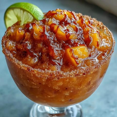 Vibrant Cinco de Mayo Mangonada mocktail layered with spicy chamoy and zesty lime.
