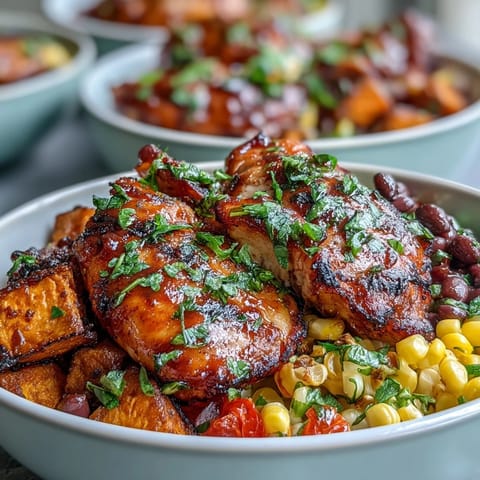 Delicious BBQ Chicken Meal Prep Bowls with tender chicken, roasted sweet potato, and vibrant toppings.