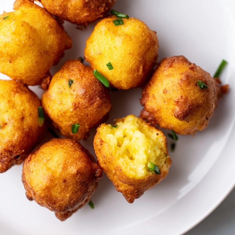 Freshly fried Hushpuppies piled high on a platter, ready to be dipped in honey butter or served with fish.
