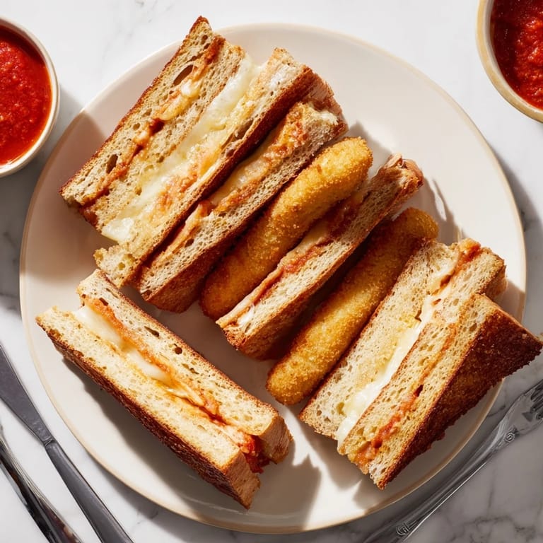 This vegetarian Mozzarella Stick Grilled Cheese features crunchy mozzarella sticks nestled between layers of melted cheese.
