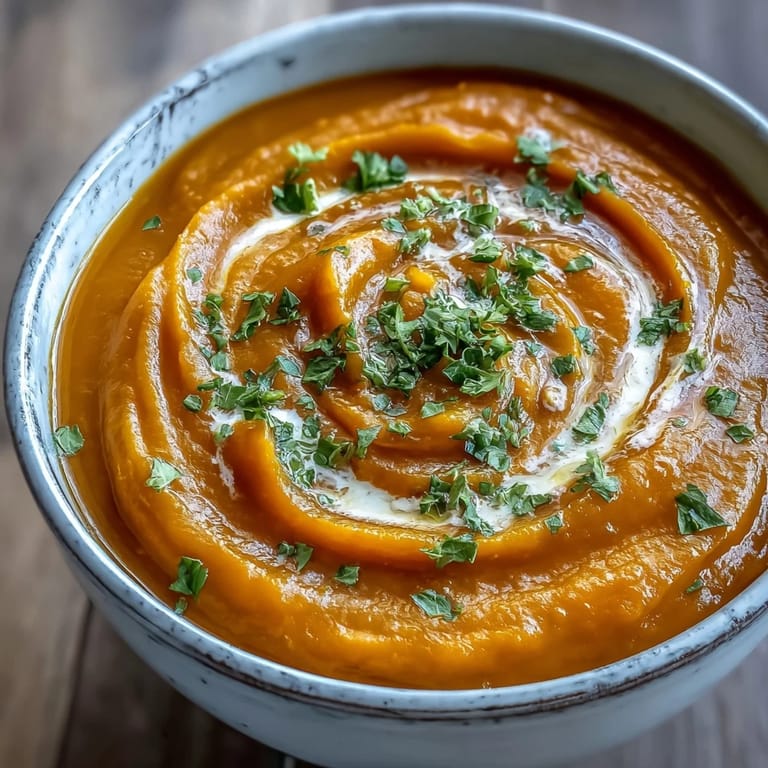 Smooth, vibrant Carrot Ginger Soup steaming in a bowl, ready to enjoy.