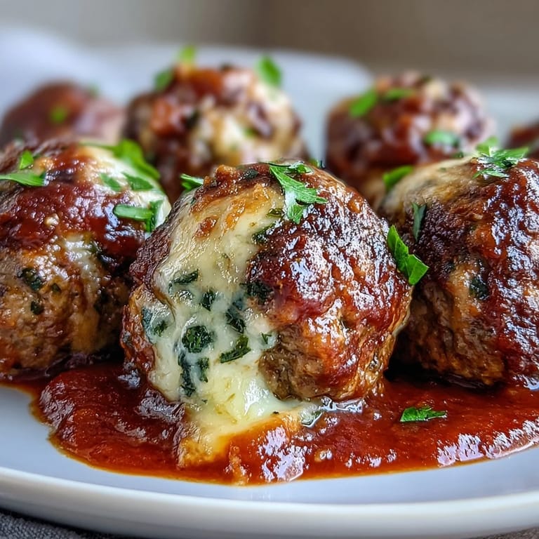 Homemade Cheesy, Garlicky Meatballs With Marinara served over gluten-free pasta, with crusty bread for soaking up the savory sauce.