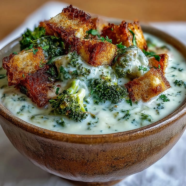 Smooth Cauliflower and Broccoli Soup in a white bowl, steam rising, with a garnish of thyme and black pepper.