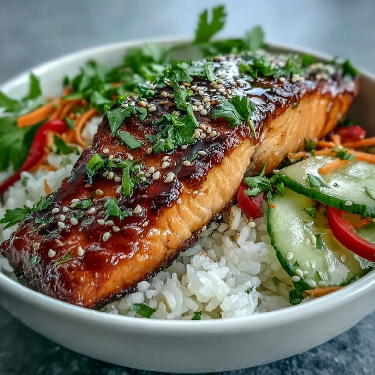 Chopped scallions and fresh lime wedges garnish this delicious, healthy Asian-Inspired Salmon Bowl meal for four.