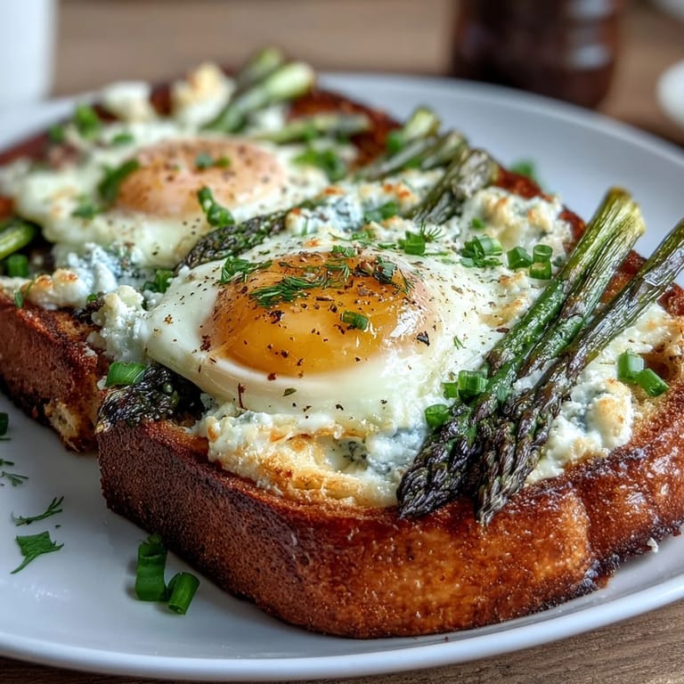 Creamy scrambled eggs and blanched asparagus atop crisp country bread, finished with lemon and fresh herbs for a vibrant tartine.
