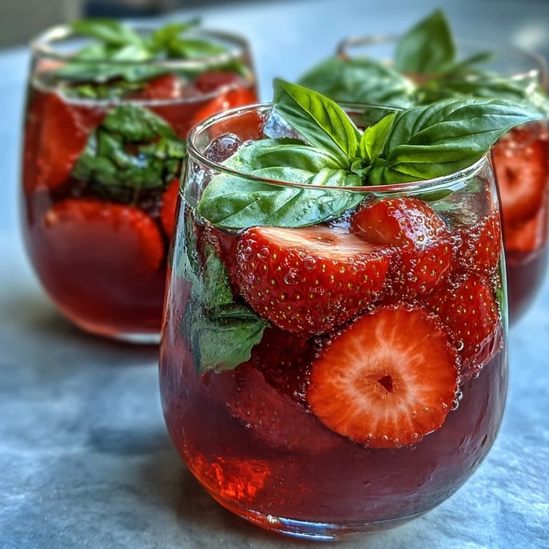 Refreshing strawberry basil sangria mocktail with citrus slices and sparkling water for summer gatherings.