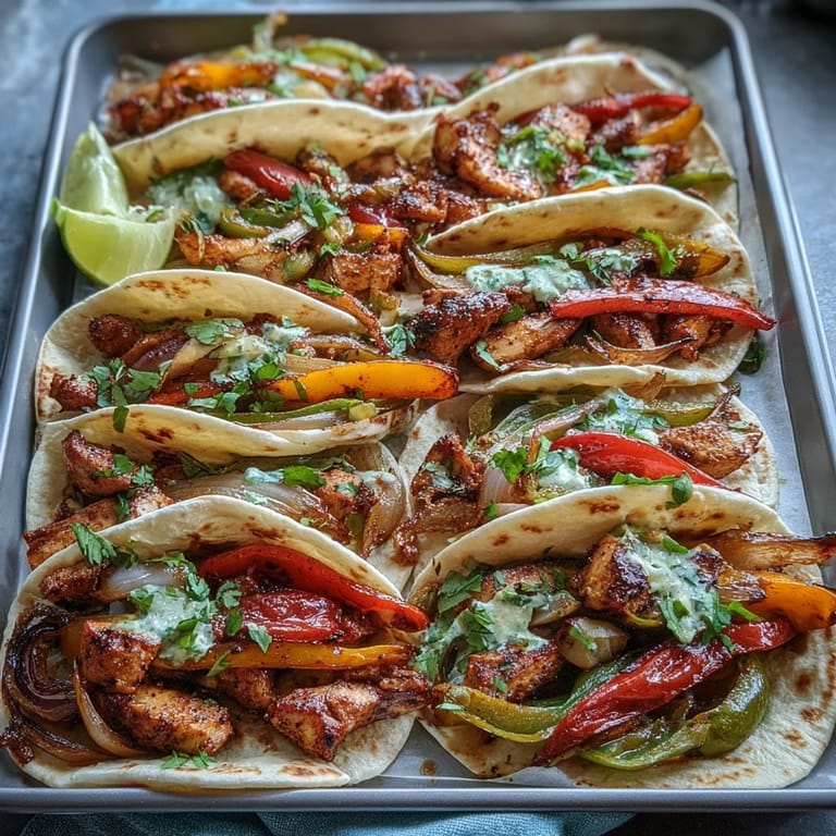 Colorful baked chicken fajitas, a delicious and easy meal to serve.