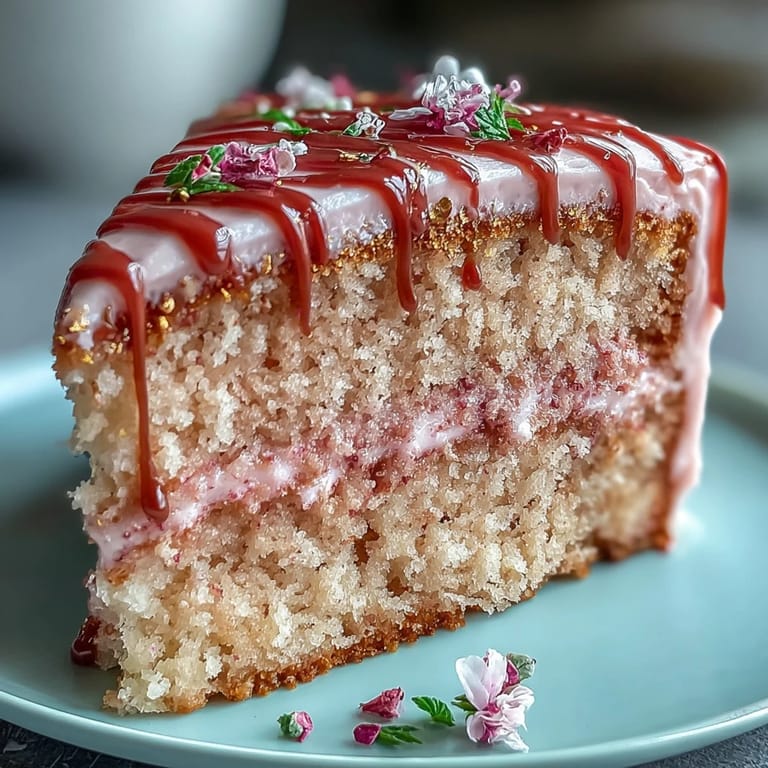 Elegant pink velvet cake, boasting a delicate rosé flavor and stunning edible gold accent.