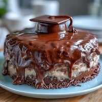Gold drip graduation sheet cake with mortarboard topper, adorned with shimmering gold accents and a fondant graduation cap.