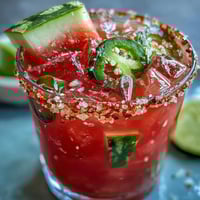 Vibrant Cinco de Mayo Watermelon Jalapeño Margarita Mocktail with salted rim, ready to sip.